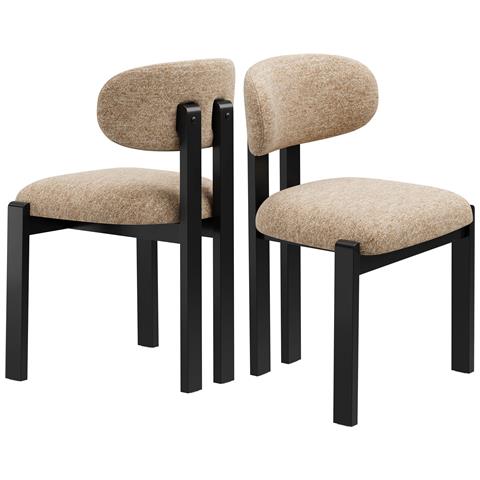 Set Di 2 Sedie Da Pranzo In Ciniglia, Gambe In Legno Massello Di Colore Nero, Seduta Confortevole, Stile Nordico, Colore Cammello - Foto 1