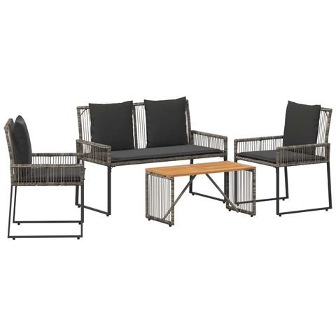 Set di Mobili da Esterno 9 pcs Grigio e Grigio Scuro polyrattan - Foto 1