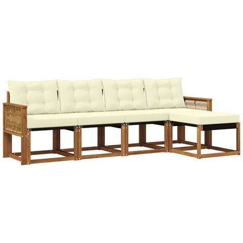 Set di divani da esterno con cuscino 5 pcs Naturale e Crema - Foto 1