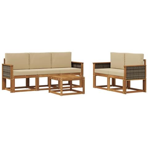 Set di divani da esterno con cuscino 6 pcs Naturale - Foto 1