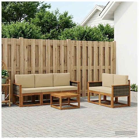 Set di divani da esterno con cuscino 6 pcs Naturale - Foto 2