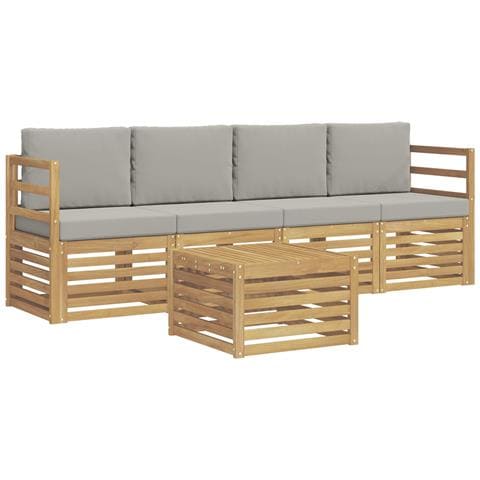 Set di divani da esterno 5 pcs Bianco e Grigio Chiaro - Foto 1