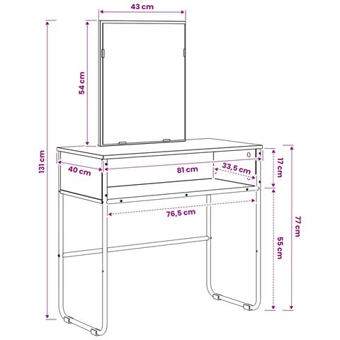 Tavolo da Trucco con lo scaffale Rovere Fumo 81 x 40 x 131 cm - Foto 8