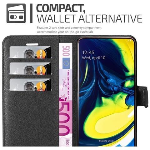 Custodia Compatibile Con Samsung Galaxy A80 / A90 In Nero Carbone - Coperchio Protettiva Con Chiusura Magnetica, Funzione Stand E Tasca Per Le Carte - Foto 2