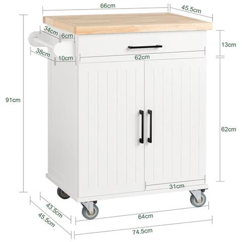 Credenza Cucina Carrello Cucina Con Ruote Con Cassetto E 2 Ante 74.5x45.5x91cm Fkw119-wn - Foto 2