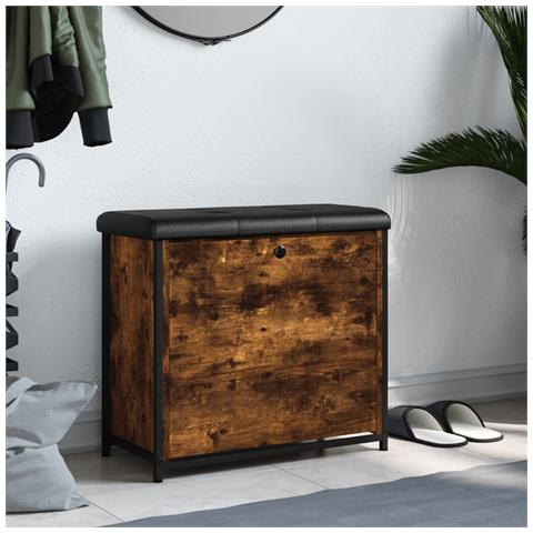 Panca Portascarpe Cassetto Ribaltabile Rovere Fumo 62x32x56cm - Foto 3