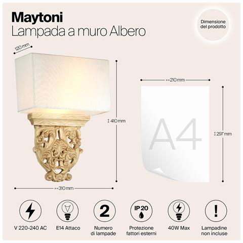 Applique Da Parete Classico Albero Metallo Tortora Acrilico 2 Luci E14 40w - Foto 2