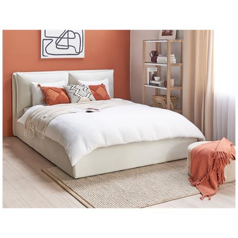 Letto Matrimoniale Contenitore Velluto Bianco Crema 160 X 200 Cm Bajonna - Foto 1