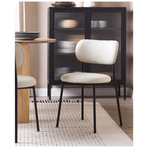 Set Di 2 Sedie Da Pranzo Tessuto Beige Casey - Foto 1