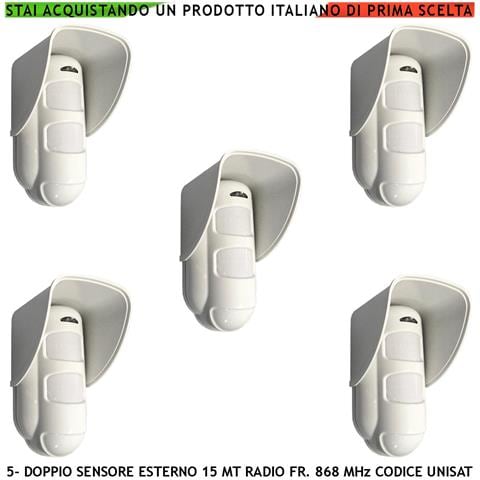 Sensore Movimento Doppia Tecnologia Da Esterno 5 Pezzi Copertura 15 Metri Grandangolo O 25 Metri Tenda Via Radio Frequ - Foto 1