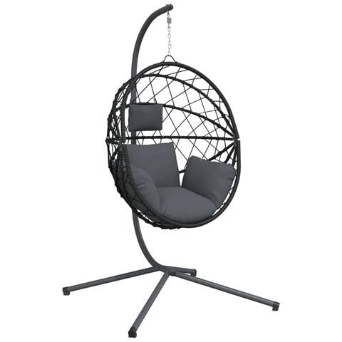 Sedia A Uovo Sospesa Con Supporto Antracite Polyrattan /acciaio - Foto 1