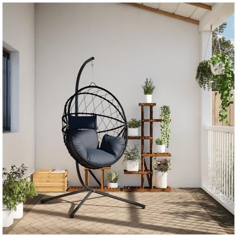 Sedia A Uovo Sospesa Con Supporto Antracite Polyrattan /acciaio - Foto 2