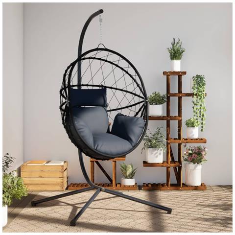 Sedia A Uovo Sospesa Con Supporto Antracite Polyrattan /acciaio - Foto 8