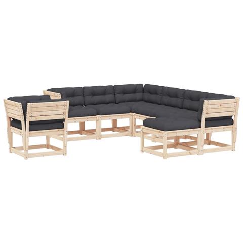 Set Salotto Giardino 8 Pz Cuscini Antracite Legno Massello Pino - Foto 2