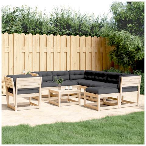 Set Salotto Giardino 8 Pz Cuscini Antracite Legno Massello Pino - Foto 1