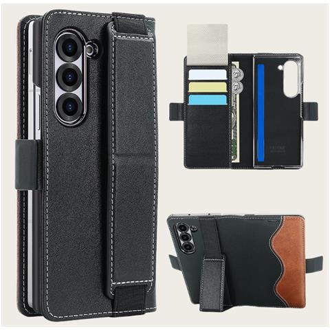 Custodia Per Samsung Galaxy Z Fold Con Portacarte E Supporto Black Model 5 - Foto 3