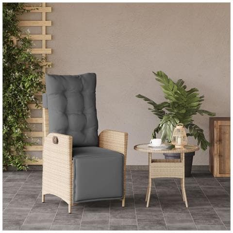 Sedia Reclinabile Giardino E Poggiapiedi Beige Misto Polyrattan - Foto 3