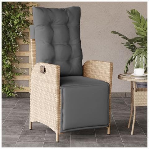 Sedia Reclinabile Giardino E Poggiapiedi Beige Misto Polyrattan - Foto 1