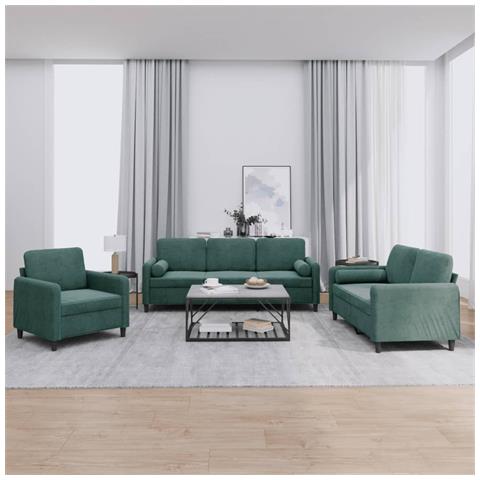 Set Di Divani 3 Pz Con Cuscini Verde Scuro In Velluto - Foto 1