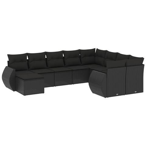 Set Divani Da Giardino 10pz Con Cuscini In Polyrattan Nero - Foto 2