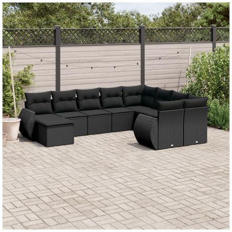 Set Divani Da Giardino 10pz Con Cuscini In Polyrattan Nero - Foto 1