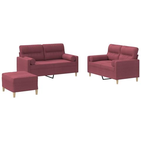 Set Di Divani 3 Pz Con Cuscini Rosso Vino In Tessuto - Foto 2
