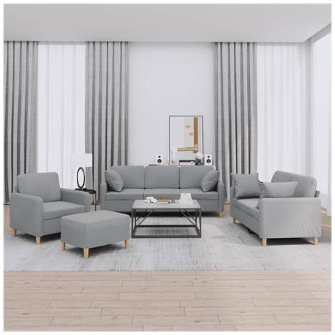 Set Divani 4 pz con Cuscini Grigio Chiaro in Tessuto - Foto 2