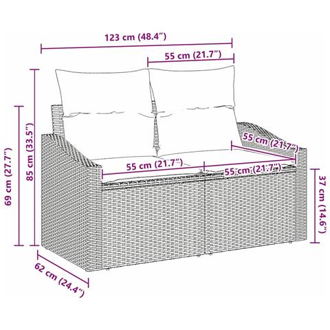 Divano da Giardino a 2 Posti con Cuscini Beige in Rattan - Foto 8