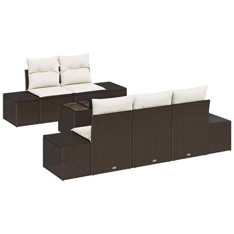 Set divano giardino 6 pezzi con cuscini marrone rattan poly - Foto 1