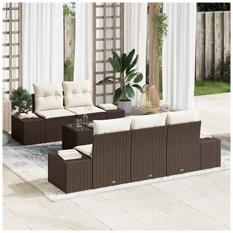 Set divano giardino 6 pezzi con cuscini marrone rattan poly - Foto 2