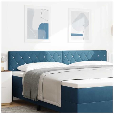 Testiera con bottoni in cristallo, tufted, blu scuro, 200 cm, in velluto - Foto 2