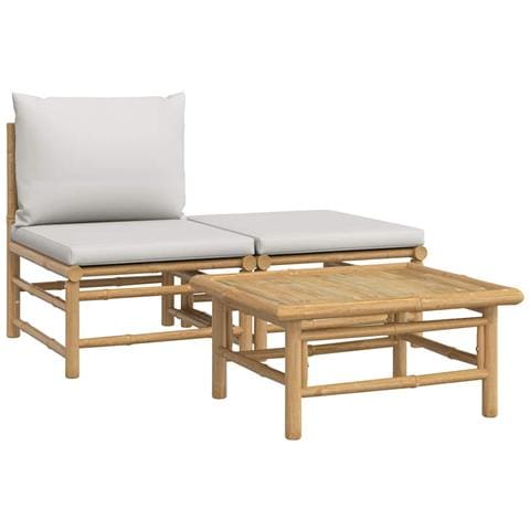 Set Salotto da Giardino 3pz con Cuscini Grigio Chiaro Bambù - Foto 1