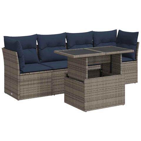 Set Divano Giardino 5 pz con Cuscini Grigio Polyrattan Acacia - Foto 1