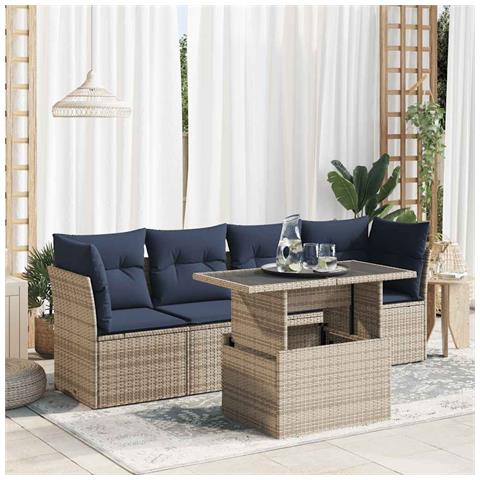 Set Divano Giardino 5 pz con Cuscini Grigio Polyrattan Acacia - Foto 2