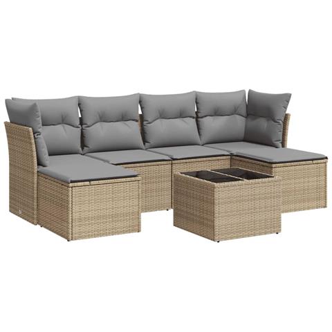 Set Divani da Giardino 7 pz con Cuscini Beige in Polyrattan - Foto 1