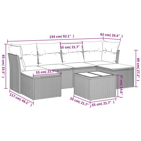 Set Divani da Giardino 7 pz con Cuscini Beige in Polyrattan - Foto 3