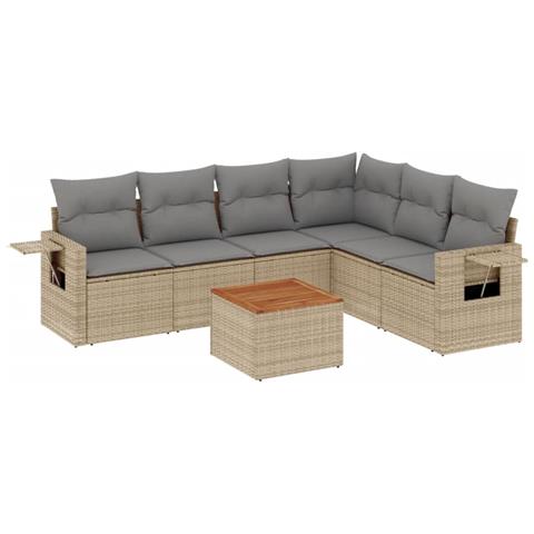 Set Divano da Giardino 7 pz con Cuscini Beige Misto Polyrattan - Foto 1
