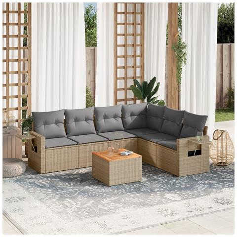 Set Divano da Giardino 7 pz con Cuscini Beige Misto Polyrattan - Foto 2