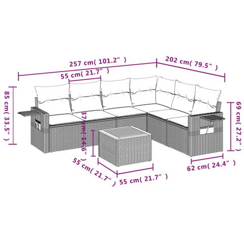 Set Divano da Giardino 7 pz con Cuscini Beige Misto Polyrattan - Foto 3