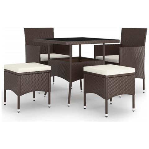 Set da Pranzo per Giardino 5 pz in Polyrattan Marrone - Foto 1