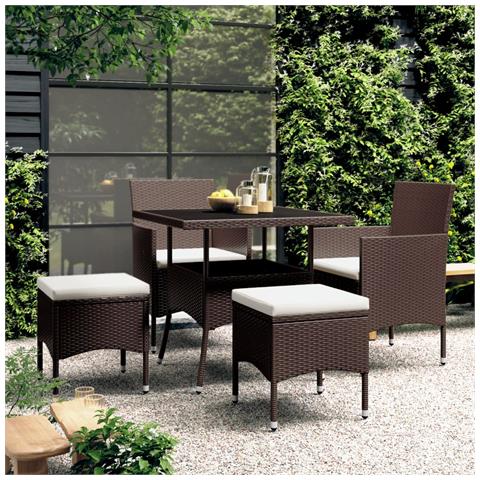 Set da Pranzo per Giardino 5 pz in Polyrattan Marrone - Foto 2