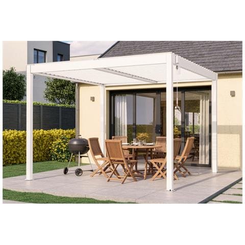 Pergola Bioclimatica Autoportante Piana 3x3m - Alluminio - Bianca - Lamelle Orientabili In Acciaio - Foto 1