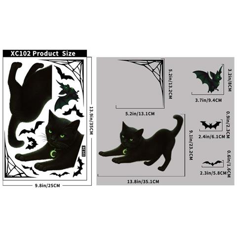 Decalcomania In Vetro Statico Con Gatto Nero E Pipistrello - Confezione Da 4 Decorazioni Per Halloween - Foto 5