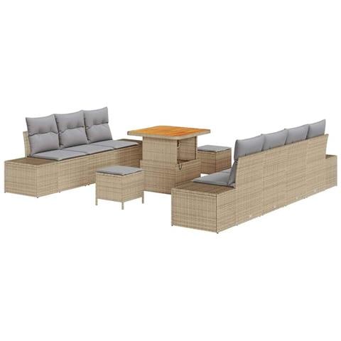 Set Divano da Giardino con cuscino 10 pcs Beige Poly Rattan - Foto 1