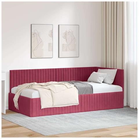 Cornice del letto ad angolo Rosso vino 90 x 200 cm Velluto - Foto 2