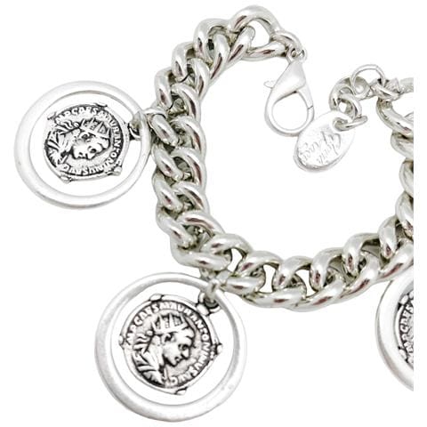 Bracciale Triple Aura Con Monete In Stile Antico Placcate In Argento - Foto 2