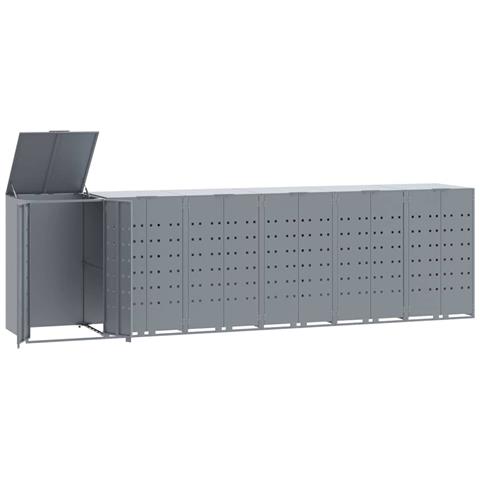Copribidone con Ruote per 6 Bidoni Grigio 414x79x117cm Acciaio - Foto 1