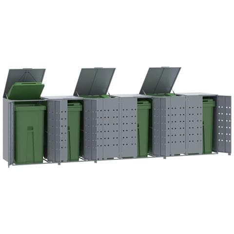 Copribidone con Ruote per 6 Bidoni Grigio 414x79x117cm Acciaio - Foto 2
