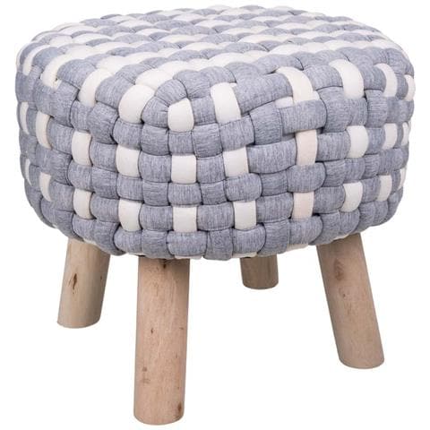 Sgabello Grigio In Cotone Intrecciato E Legno 40x40x36h - Foto 1