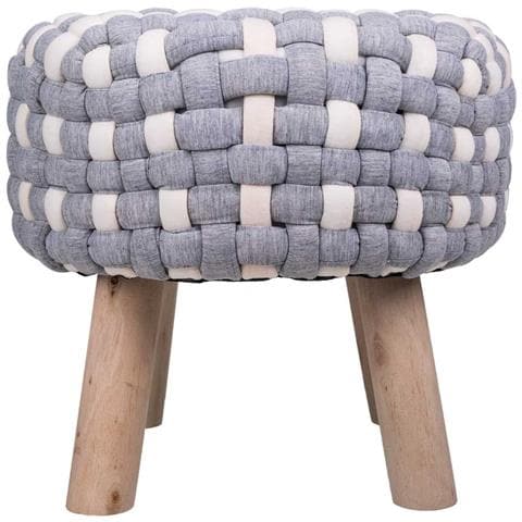 Sgabello Grigio In Cotone Intrecciato E Legno 40x40x36h - Foto 2
